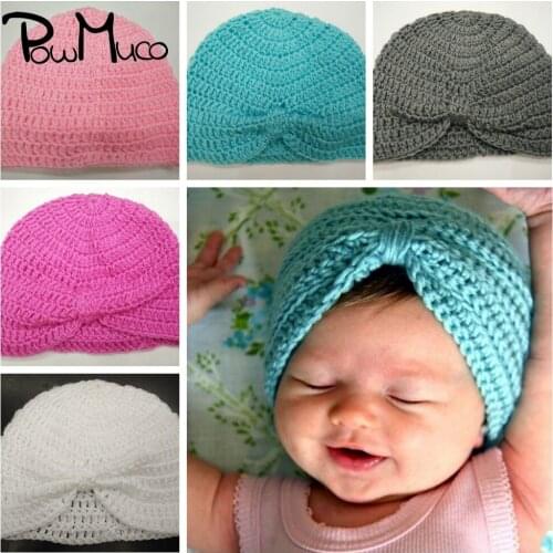 Powmuco Fashion Autumn and Winter Warm Children Caps Solid Color Knitted Wool Indian Hats Handmade Knotted Baby Girls Headwear