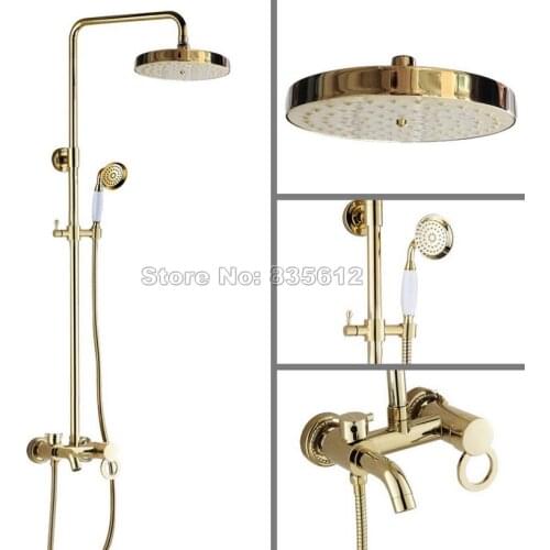 Clod Color Brass Bathroom Rain Shower Faucet Set with Handheld Shower + Round Shower Head + Tub Mixer tap Wall Mounted Wgf415