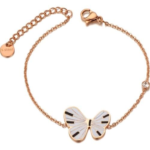 Rose Gold Stainless Steel Butterfly Charm Animal Bracelets For Women Trendy CZ Crystal Chain Bohemia Jewelry B20103