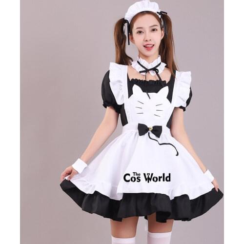 S-5XL Lolita Sweet Black White Cat Apron Maidservant Maid Restaurant Dress Uniform Outfits Anime Cosplay Costume