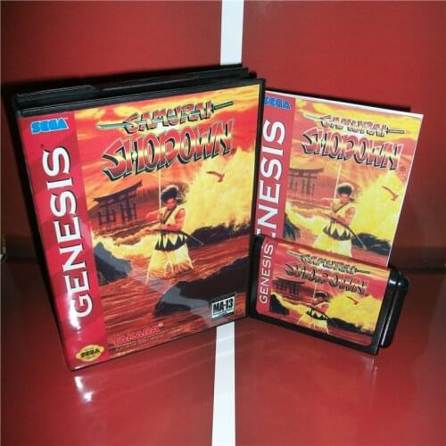 Samurai Shodown US Cover with Box and Manual For Sega Megadrive Genesis Video Game Console 16 bit MD card