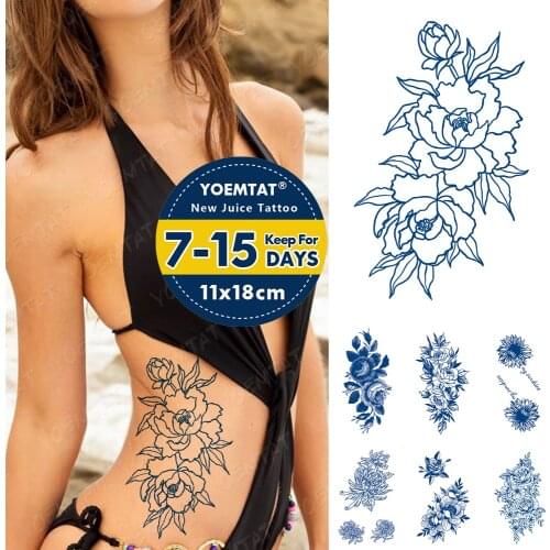 Juice Ink Lasting Waterproof Temporary Tattoo Sticker Rose Peony Flower Sunflower Chrysanthemum Flash Fake Tatto Woman Body Art
