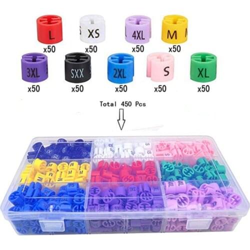 Super value 450 pcs Plastic Size Marker for Hanger in separate compartments storage box Hanger Size Markers with storage box