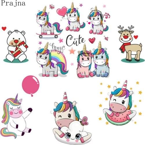 Prajna Iron On Transfer Patch Iron On Heat Vinyl Transfer Patches For Clothes Stickers Thermal Cartoon Cute Unicorn Fabric Patch