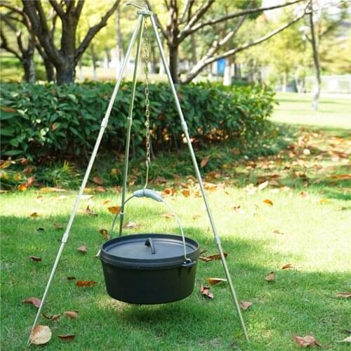 Cooking Tripod Adjustable Grill Tripod Cooker Stand Portable Hanging Picnic Barbecue Bracket 3 Sections Camping Tripod Campfire