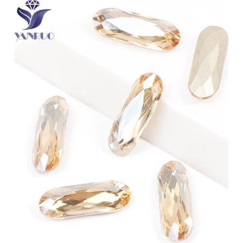 YANRUO 4161 Elongated Baguette High Crystal Golden Shadow Charm Crystals Sewing Glass Diamond Claws Needlework jewelry Stones