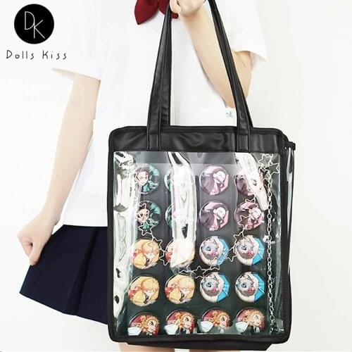 Ladies JK Japanese Transparent Ita Bag Kawaii College Style Shoulder Bag Two-Dimensional Jelly Bag Cute Badge Handbag for Women