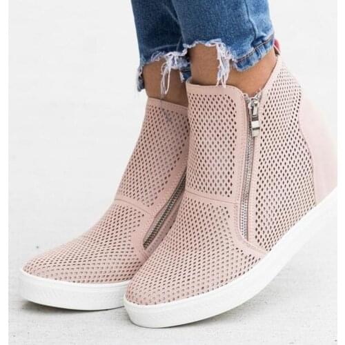 2020 women ankle boots high heels wedges pumps height incleasing shoes woman round toe cut out booties mujer sapato feminino