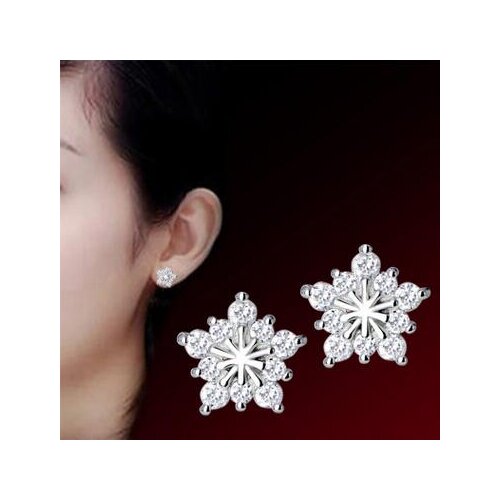 Hot Sale Promotion New Fashion Snowflake Shiny Crystal 925 Sterling Silver Stud Earrings For Women Jewelry Christmas Gife