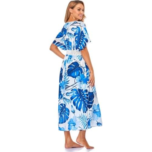 Print Summer Beach Dress Maxi Long Pareo Dresses for Women Swimsuit Cover-ups Bathing Suit Ladies Vocation Robe Cover Up 4 Color