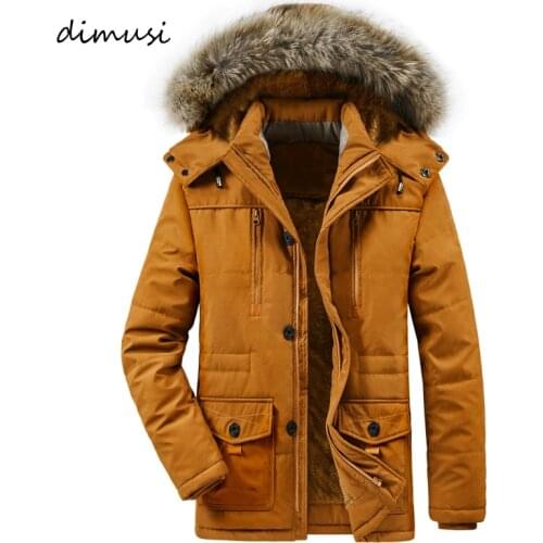 DIMUSI Winter Mens Jacket Fashion Men Mid-Long Warm Coats Hooded Coats Casual Outwear Fur Collar Thermal Parkas Men Clothing