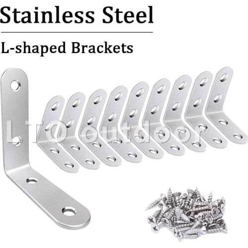 18/20Pcs Stainless Steel L-shaped Brackets Angle Brackets For Wooden Shelves Chairs Wardrobes Furniture Fixed Hardware
