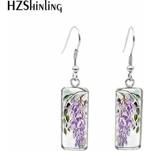 2020 New Wisteria Flower Rectangular Earring Glass Fish Hool Earrings Glass Dome Fairy Angel Earring Gifts Girl
