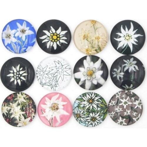 24pcs DIY Snap Jewelry Interchangeable Cabochon Glass Flower Edelweiss Buttons for Snap Bracelet Jewelry Bijoux Schmucksachen