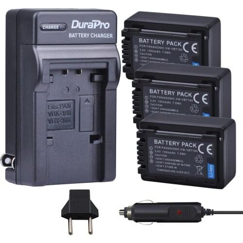 3pc VW-VBT190 VW VBT190 Li-ion Battery+Car Charger for Panasonic HC-V110 HC-V130 HC-V160 HC-V180 HC-V201 HC-V210 HC-V230 HC-V250