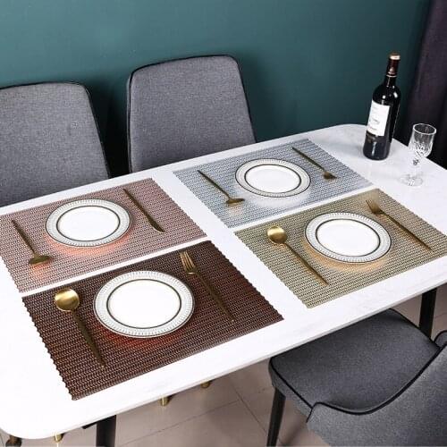 30*45cm Gold Silver Rectangle Mats Dining Table Placemat Wedding Decoration Pads Kitchen Coffee Bar Coaster PVC Dinner Placemats