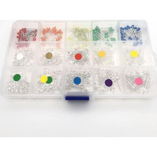 300pcs/box 3MM F3 15 kinds White/Warm/Green/Orange/Pink/Purple/Red/Blue/Yellow Kit Mixed Sets LED light emitting diode DIP LEDS