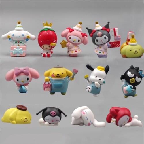 5Pcs/Set Kawaii Dog Wearing a Dress Action Figure Toys Cartoon Cute White Dog Cake Decoration Anime Figures Doll Gifts for Girls