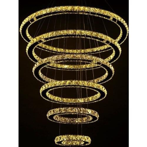 6 Rings Round luxury modern crystal chandeliers lights for lobby long crystal led Contemporary Large Crystal chandeliers lamps