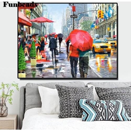 Full Square round Diamond 5D DIY Diamond Painting Street pedestrians Embroidery Cross Stitch city building art Home Decor FF1043