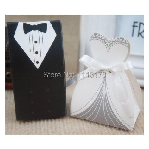Free Shipping 100pcs 50pairs Bride Groom Wedding Favor Boxes party gift candy cookie box