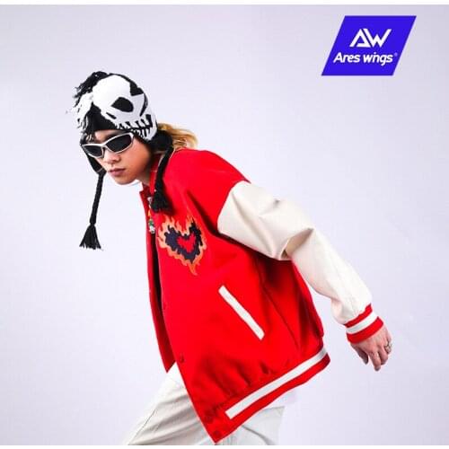 Flame-skeleton heart embroidered baseball jacket Mens Street style jacket fashion retro hip hop trend coat fall/winter 2021 new