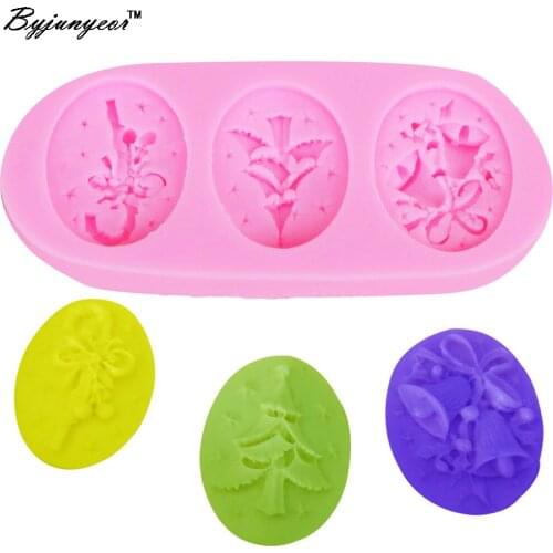 Byjunyeor M250 Christmas Tree Decorations Epoxy UV Resin silicone mold Christmas bell crutch shape for cake decorating tools