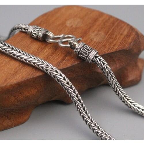 Real Silver 925 Necklace For Men Hollow Square Wheat Chain 5mm Retro Domineering Silver Jewelry Boyfriend Gift 24inchL