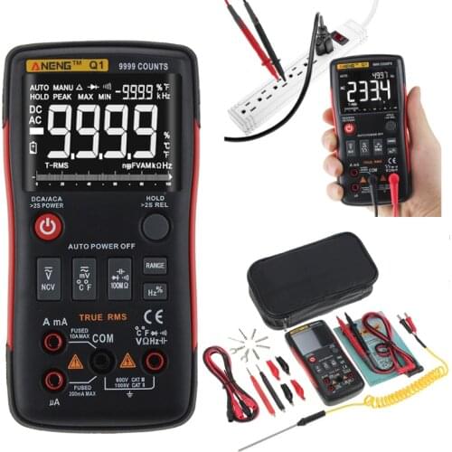 Q1 True-RMS Digital Multimeter Auto Button 9999 Counts Analog Bar Graph Tester