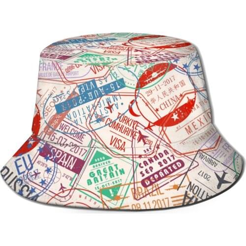 CINESSD Bucket Hat Unisex Bob Caps Hip Hop Gorros Travel Passport Stamps Summer Panama Cap Beach Sun Fishing Hat