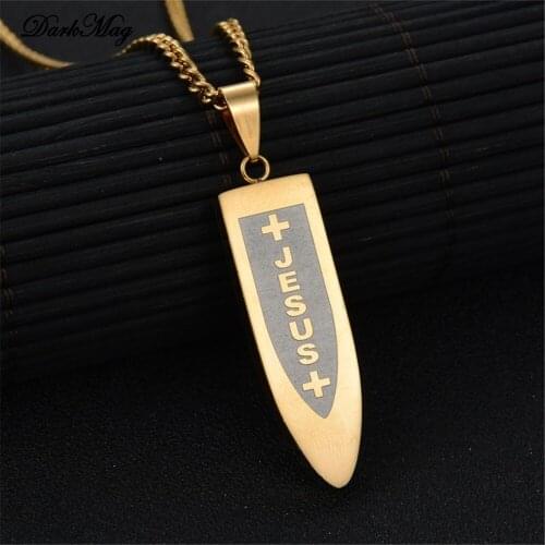 DarkMag New JESUS CROSS Fashion Men Charm Metal Pendant Necklace Stainless Steel Chain Christian Symbol Jewelry Making