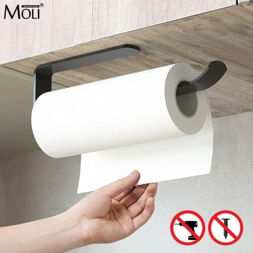 MOLI Black White Self Adhesive kitchen Paper holder Toilet Paper Roll Holder Kitchen Roll Tissue Stand Organizer Aluminum ML65B
