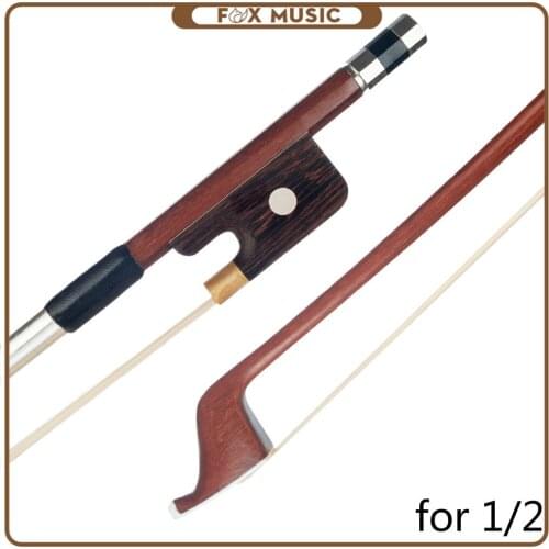 Double Bass Bow 1/2 French Style Brazilwood Parisian Eyes Round Stick White Horsetail Upright