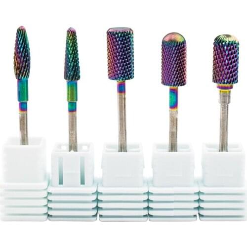 5 Types Tungsten Colorful Rainbow Carbide Nail Drill Bit Electric Nail Milling Cutter for Manicure Machine Nail Files Bits Art