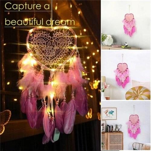 Hot 60CM Dream Catcher WITH LED Heart Feathers Handmade Night Light Wall Hanging Decor Hand Woven Ornaments