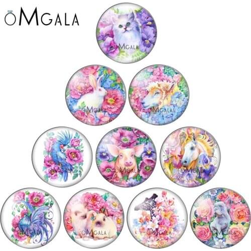Round photo glass cabochon spring flower animal cat rabbit horse dog pig demo flat back Making findings 12mm/18mm/20mm/25mm