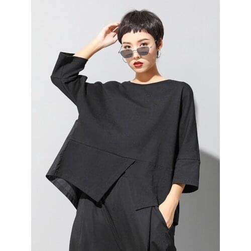 Cross border fashion brand personalized splicing age reducing loose baby T-shirt womens street fashion irregular top summer 202