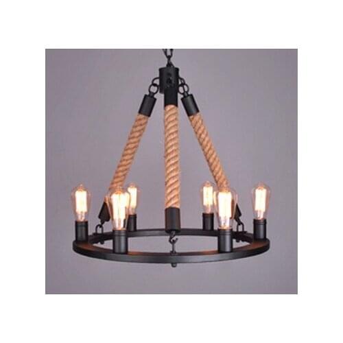 Fashion Vintage Metal Rope Chandelier Ceiling lamp 6 Candle Lights Lighting Fixtures Iron Black/Rusty color for Home Lighting