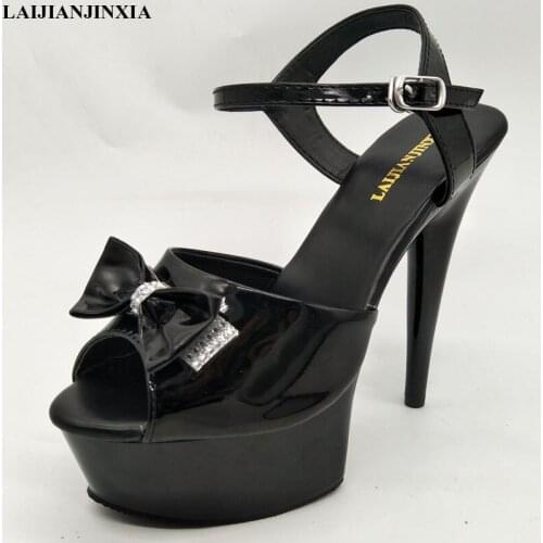 New baked lacquer waterproof stand 15cm black bowknot upper decoration, sexy sandals, dancing shoes