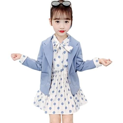 Girls Clothes Dot Pattern Childrens Clothes For Girls Jacket + Dress Girls Clothing Sets Casual Style Childrens Costume