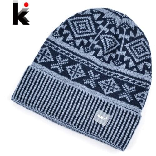 Autumn And Winter Beanie Jacquard Cap Mens Skullies Bonnet Wool Hat Balaclava Knit Hats For men Meanies Chapeau