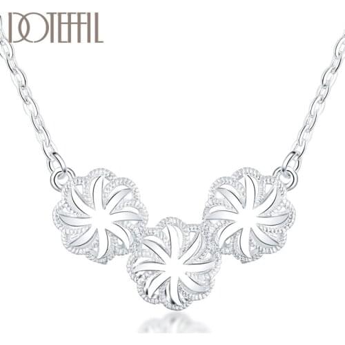 DOTEFFIL 925 Sterling Silver 18 Inch AAA Zircon Flower Necklace For Women Fashion Wedding party Charm Jewelry