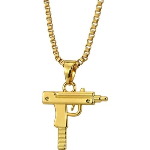 Stainless Steel Small GUN Shape Pendant Necklace Hip Hop Men Jewelry Vintage Drop Shipping