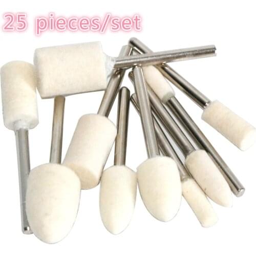 Wool Felt Mounted Polishing Buffing Wheel grinding head For Drill Rotary Tool Shank 25 pieces/set