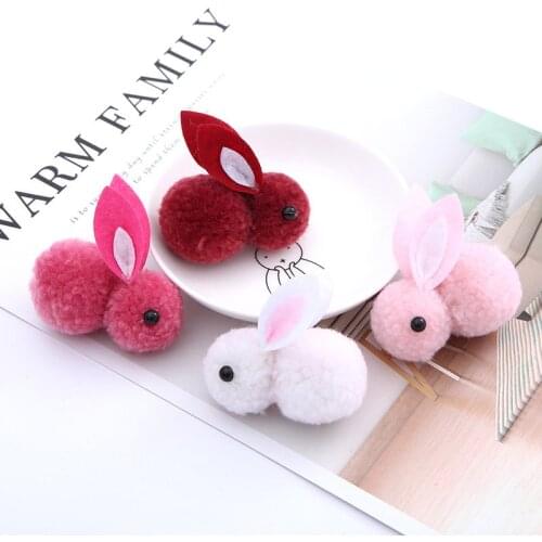Pompom 1Pcs 6cm 3D Rabbit Pompoms Fur Balls for Sewing on Knitted Keychain Scarf Hats Fur DIY Craft Supplies Hair Accessories