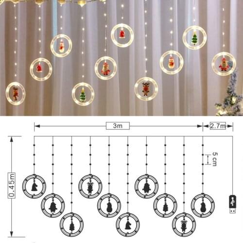 Navidad 2021 Christmas Round Curtain LED Light String Fairy Lighting Christmas Garland Bedroom Wedding Decoration Home Decor