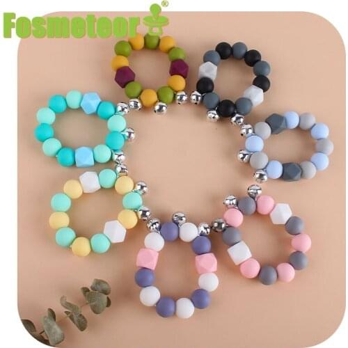 Fosmeteor Silicone Teether Beads Baby Teething Ring Ball Ring Handmade Bracelet Bells Hand Catch Chews Baby Rattle Nurse Gift