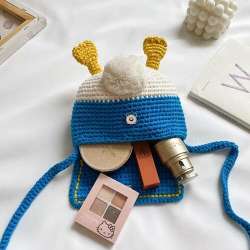 Disney duck cute Kids bag new woolen yarn DIY woven shoulder bag Korean cartoon baby coin purse messenger bag parent-child bag