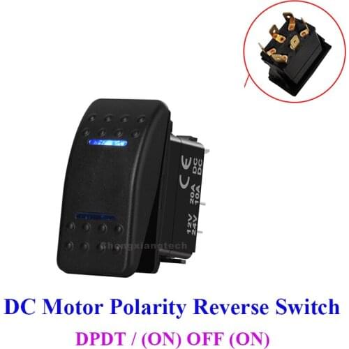 Blue Led Motor Reverse Reversing Polarity Momentary Rocker Switch DPDT (ON)-OFF-(ON) 6Pin 20A 12V DC Power Toggle Switch