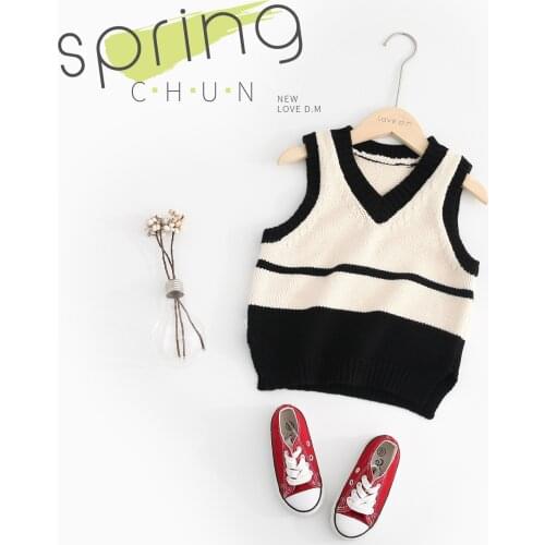 Preppy Style Boy V-neck Sweater Vest Kids Waistcoat Vest Girls Boys Sweaters New 2019 Spring Autumn Cotton Striped Baby Cardigan